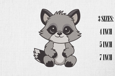 Kawaii Racoon Embroidery Design