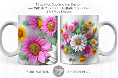 3D Mug design, 3d flower mug wrap, 11oz mug