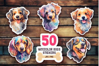 50 Watercolor Dogs | PNG Stickers For Cricut