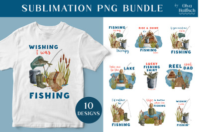 Fishing Sublimation PNG Set. 10 Fishing Quotes Designs