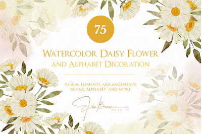 Watercolor Daisy Flower and Alphabet Decoration