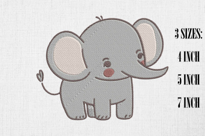 Kawaii Elephant Embroidery Design