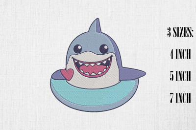 Cute Shark Embroidery Design