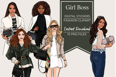Girl Boss clipart set - 3 skin tones - PNG