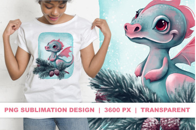 Baby Dragon Winter PNG Sublimation
