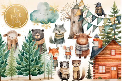 Winter In The Woods Cute Clipart Set