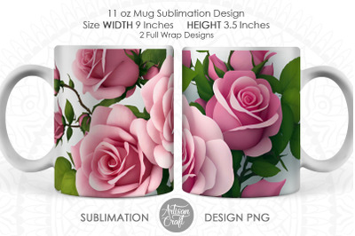 3D Roses mug sublimation design, rose mug, 3d flower mug wrap, 11oz