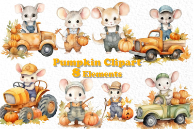 Cute little mouse clipart Thanksgiving clipart Pumpkin Truck
