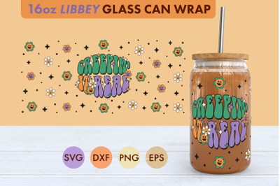 Retro Halloween Creepin&amp;&23;039; SVG 16 oz Libbey Glass Can Wrap