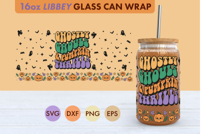 Retro Halloween Ghost Ghouls SVG 16 oz Libbey Glass Can Wrap