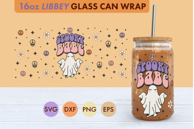 Retro Halloween Spooky Babe SVG 16 oz Libbey Glass Can Wrap