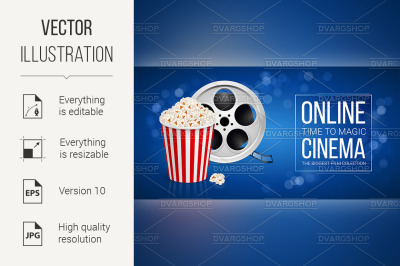 The film reel and popcorn