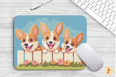 Mouse Pad Cute Corgis Behind A Low Fence