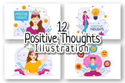 12 Positive Thoughts Vector Illustration