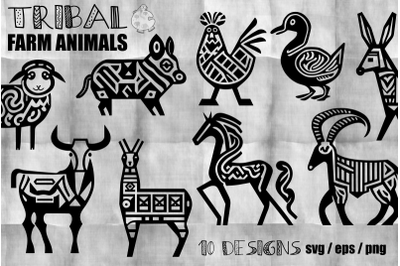 Vector Tribal Farm Animal Icon Clipart Set