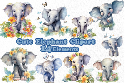 Watercolor Elephant Clipart Flower Elephants Clipart