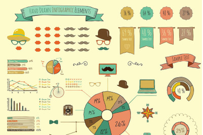 Hand Drawn Doodle Design Elements and Icons of Vintage Infographics