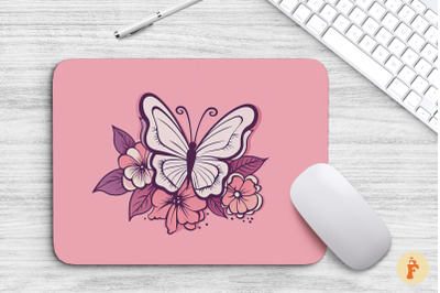 Mouse Pad Butterfly And Flower Art