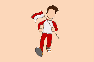 An illustration of a man carrying national flag. Flat isometric vector