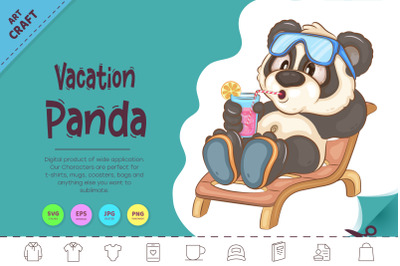 Cartoon Panda Vacation. Animal Art.