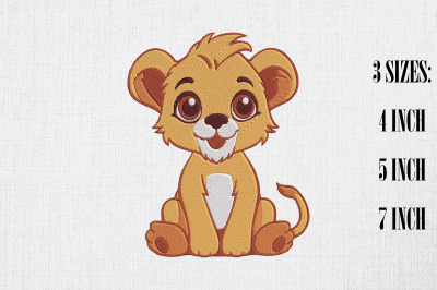 Cute Lion Cub Embroidery Design