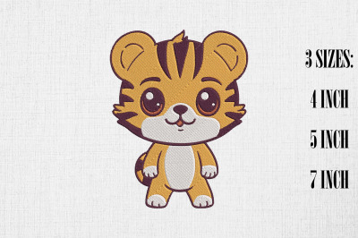 Cute Kawaii Tiger Embroidery Design