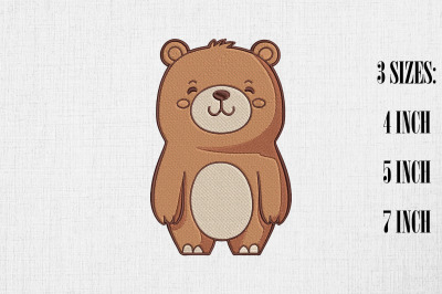 Cute Kawaii Brown Bear Embroidery Design