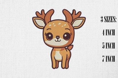 Cute Kawaii Deer Embroidery Design