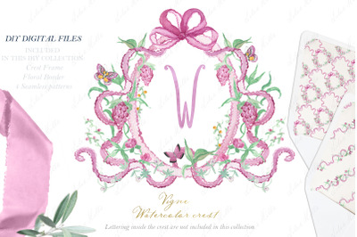 Wedding Family Crest DIY Burgundy Grape Digital papers Watercolor Clip