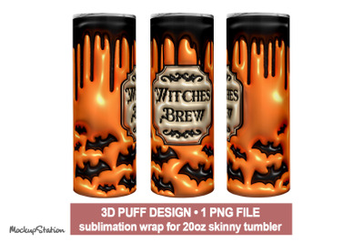 3D Inflated Puff Witches Brew Tumbler Wrap Design Sublimation PNG