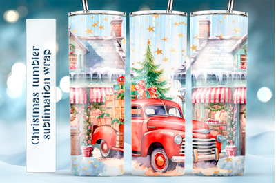 Winter tumbler wrap design Christmas truck sublimation png