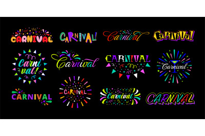 Brazilian Carnival lettering. Festive Carnivals emblem, party sticker