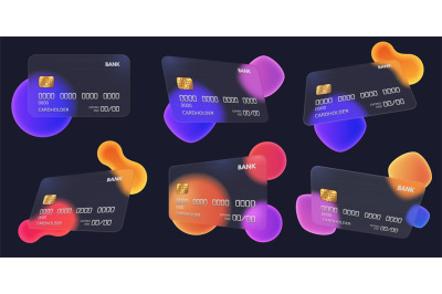 Transparent bank card. Abstract glass credit card template with blurre