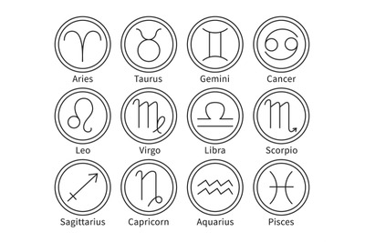 Zodiac signs. Horoscope astrology symbols, minimalist line art astrolo