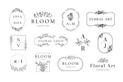 Botanique emblem collection. Floral frames&2C; monogram with blooming flo