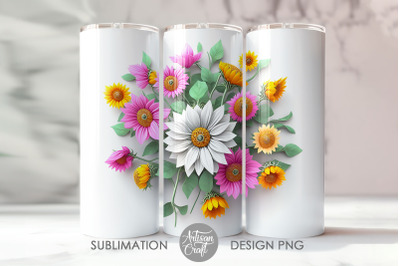 3D Floral tumbler wrap sublimation PNG files | 3D flowers