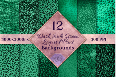 Dark Jade Green Leopard Print Backgrounds - 12 Textures