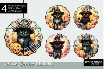 Black Cat Stained Glass Sublimation, Halloween Wind Spinner