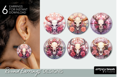 Halloween Skull PNG, Round Earrings Sublimation Designs