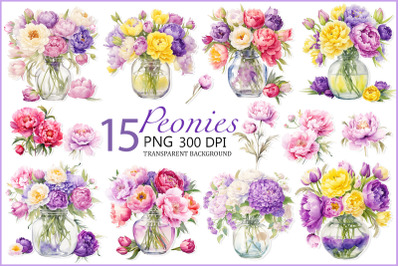 Peonies png clipart| Bouquet Provence PNG floral Bundle