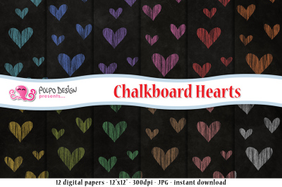 Chalkboard Hearts digital paper