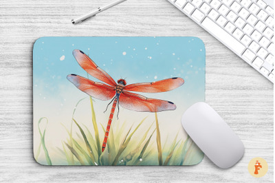 Mouse Pad Watercolor Red Dragonfly