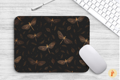 Mouse Pad Gold Dragonfly Pattern