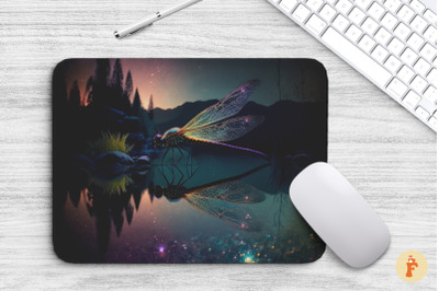 Mouse Pad Dragonfly On Lotus Blossom