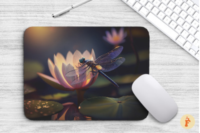 Mouse Pad Vibrant Dragonfly On Flower