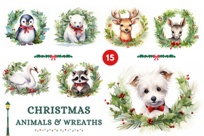 Christmas Animals and Wreaths
