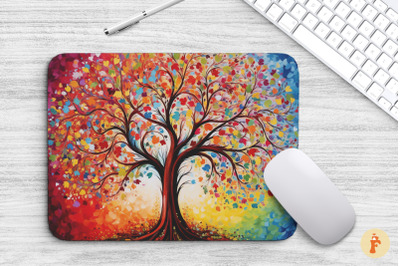 Mouse Pad Tree Of Life Rainbow Leaves