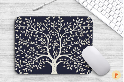 Mouse Pad White And Navy Tree Of Life