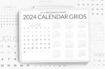 2024 Calendar grids stamps for Procreate