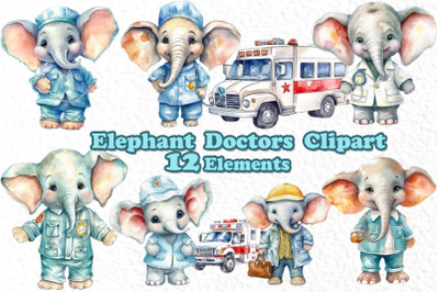 Watercolor Elephant Clipart Doctors clipart Cute Elephants